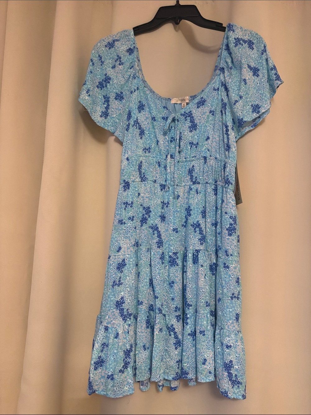 Rewind Light Blue Floral Tie-Front Mini Dress M